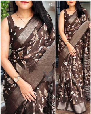 Dhanlaxmi CreationLLP Geometric Print Bollywood Cotton Blend Saree(Brown)