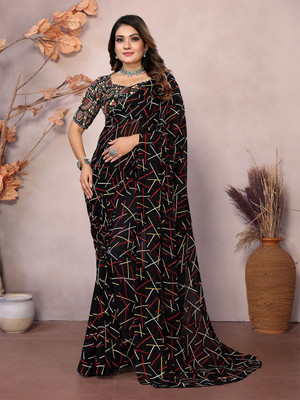 Moda Rapido Printed, Self Design Daily Wear Georgette Saree(Black)