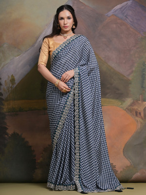 Sareemall Embellished Bollywood Chiffon Saree(Dark Blue)