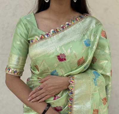 SICHYAH Woven Banarasi Cotton Silk Saree(Green)