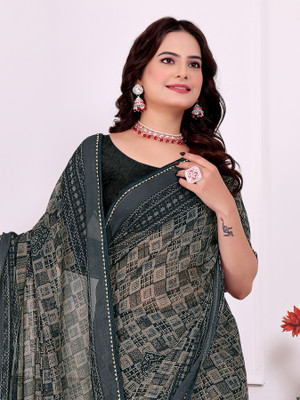 Kanooda Prints Printed Mysore Georgette Saree(Multicolor)