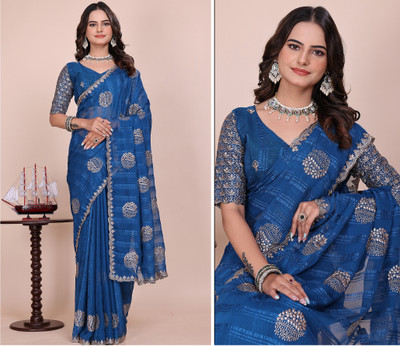 K 5 FASHION Embroidered Bollywood Georgette Saree(Blue)