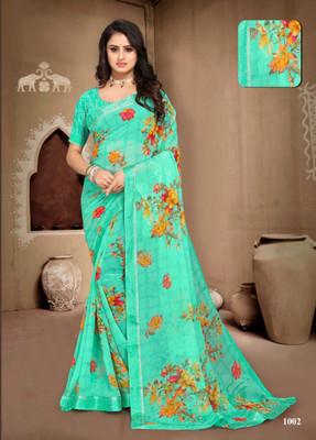 RekhaManiyar Floral Print Bollywood Georgette Saree(Green)