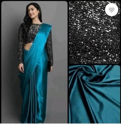 SilkAndSaree Solid/Plain Bandhani Satin Saree(Blue)