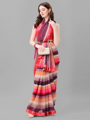 EVOSEL Striped Bollywood Georgette, Chiffon Saree(Pink)