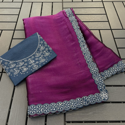 VarniRaaj Fashion Embellished, Embroidered Bollywood Art Silk Saree(Purple)