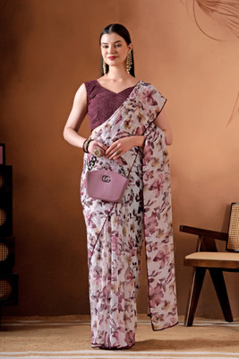 MANVIKA FASHION Floral Print Daily Wear Chiffon Saree(Light Blue)