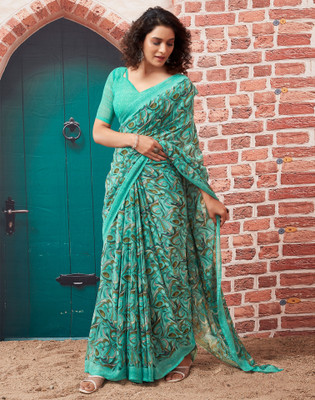 Samah Geometric Print, Printed Daily Wear Chiffon, Georgette Saree(Blue, Multicolor)