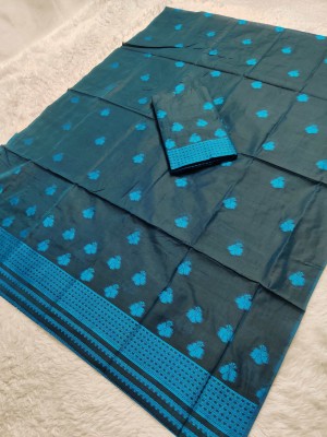 Skiran's Woven Mekhela Chador Cotton Blend Saree(Dark Blue)