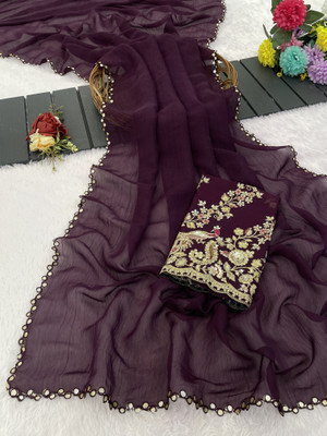 K 5 FASHION Embroidered Bollywood Tissue Saree(Maroon)