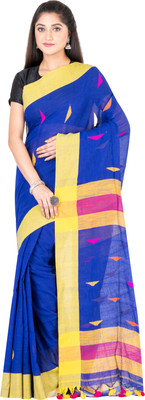 SAYAN CREATION Self Design Handloom Pure Cotton Saree(Blue)