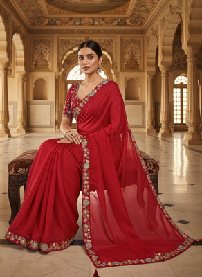 Sariya Embroidered, Embellished Bollywood Georgette Saree(Maroon)