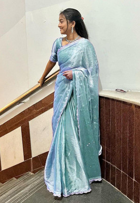 Nxika Embellished Bollywood Silk Blend Saree(Light Blue)
