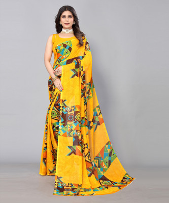 Nirvaan Printed Daily Wear Georgette Saree(Yellow)