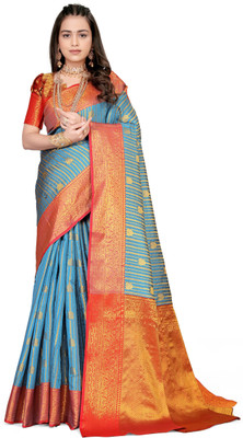 Jyanshu Creation Woven Banarasi Cotton Silk Saree(Blue)