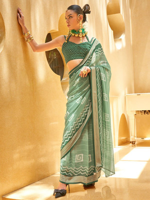 ANOUK Printed Daily Wear Georgette Saree(Light Green)