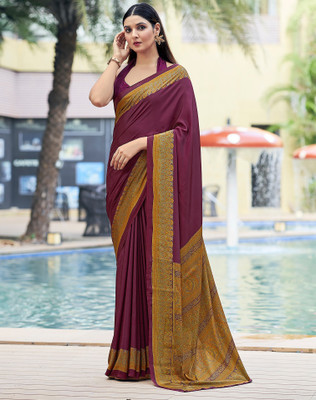 SIRIL Printed Mysore Crepe Saree(Purple, Multicolor)