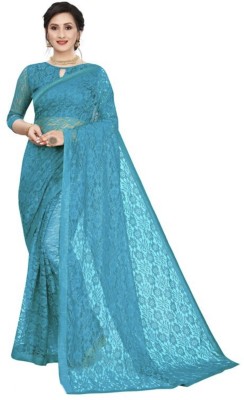 Silkbazar Self Design Bollywood Net Saree(Blue)