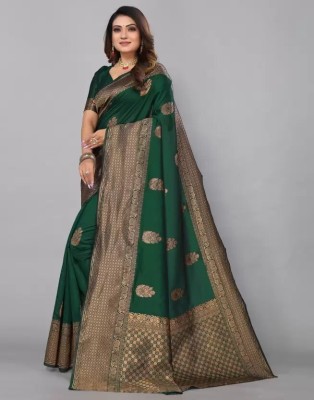 NEZAA EXPORT Floral Print, Solid/Plain Bollywood Jacquard, Pure Silk Saree(Green)