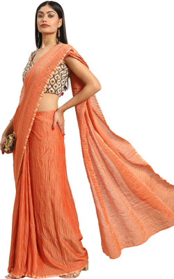Akhilam Embroidered Bollywood Satin Saree(Orange)