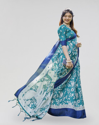Nirvaan Printed Bollywood Art Silk Saree(Green)