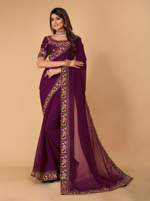 NAKSH CREATION Embroidered Bollywood Georgette Saree(Purple)