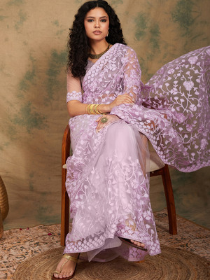 Divastri Embroidered Chanderi Net Saree(Multicolor)