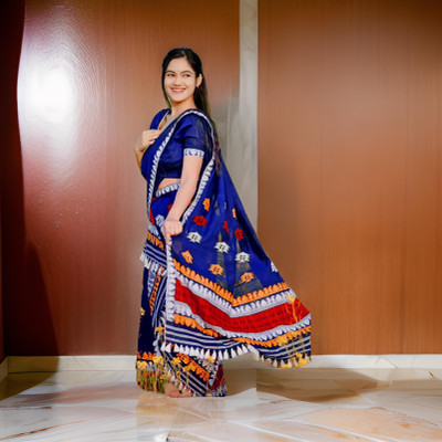 VIHA CREATION Self Design Mekhela Chador Silk Blend Saree(Blue)