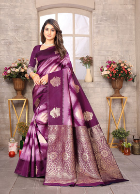 SIDDHESHWAR Self Design Assam Silk Lycra Blend Saree(Purple)
