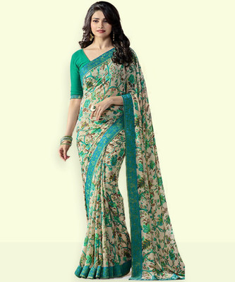 RAJESHWAR FASHION Printed Bollywood Georgette Saree(Light Green)