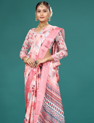 Gajal Printed, Woven Kanjivaram Pure Cotton, Cotton Linen Saree(Pink)