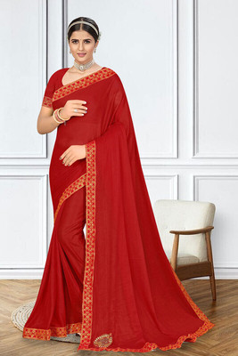 Divastri Dyed Bollywood Chiffon Saree(Red)