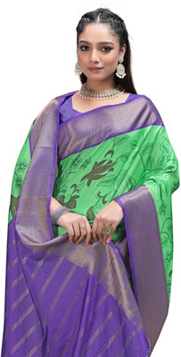 PremVastra Digital Print Ikat Crepe Saree(Green)