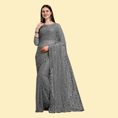 nexxxa Embroidered Banarasi Lycra Blend Saree(Grey)