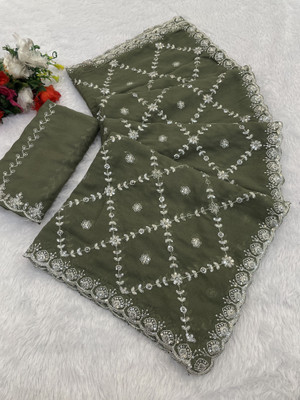 Ethina Fashion Embroidered Bollywood Georgette Saree(Light Green)