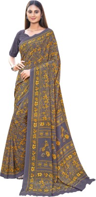 Kesaria Textile Company Floral Print Bollywood Crepe Saree(Yellow, Grey)