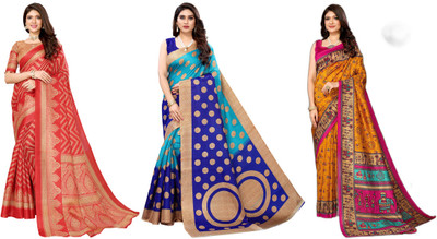 YASHIKA Printed Daily Wear Art Silk Saree(Pack of 3, Red, Blue, Yellow)