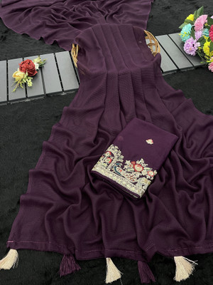 KONICA FAB Embroidered Bollywood Georgette Saree(Maroon)