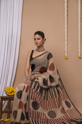 Taavi Printed Kota Doria Cotton Blend Saree(Maroon)