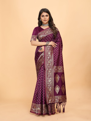 Tejal Creation Self Design Banarasi Pure Silk Saree(Purple)