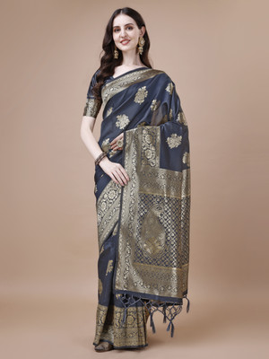 panchaamrit Woven, Solid/Plain Banarasi Silk Blend, Art Silk Saree(Grey)