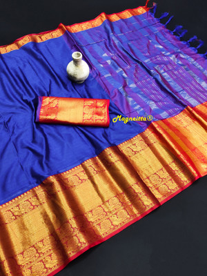 SuperLaxmi Woven Narayanpet Pure Cotton, Cotton Silk Saree(Blue)