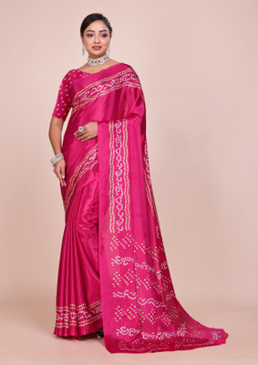 DHYEY CREATION Printed Bandhani Pure Silk, Silk Blend Saree(Pink)
