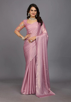 Aardiva Solid/Plain Bollywood Silk Blend Saree(Purple)