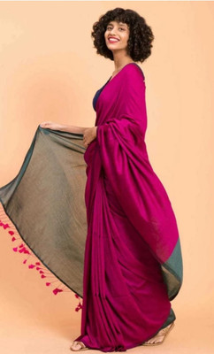 Sandhyatara Solid/Plain Handloom Pure Cotton Saree(Pink)