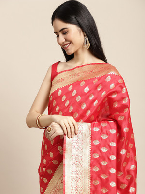 Sareemall Woven Dharmavaram Silk Blend Saree(Red)