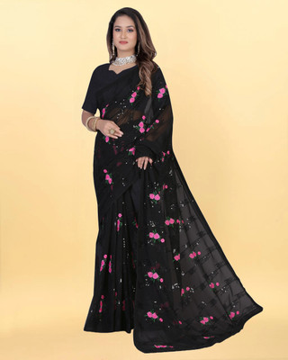 JAITRA CREATION Embroidered Bollywood Georgette Saree(Black)