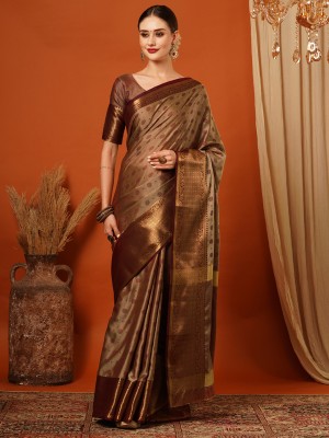 yourwish Woven, Self Design, Embellished Bollywood Cotton Silk, Jacquard Saree(Beige, Maroon, Gold)