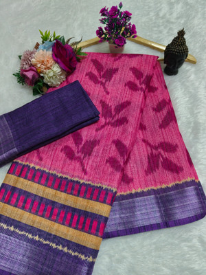 PRTRENDZ Woven, Printed Kanjivaram Pure Cotton, Cotton Linen Saree(Pink)