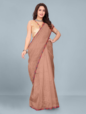 Ashiya Fab Solid/Plain Bollywood Net Saree(Gold)